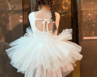 White Long Sleeve Ballerina Tutu Girl Dress, Tutu Baby Dress