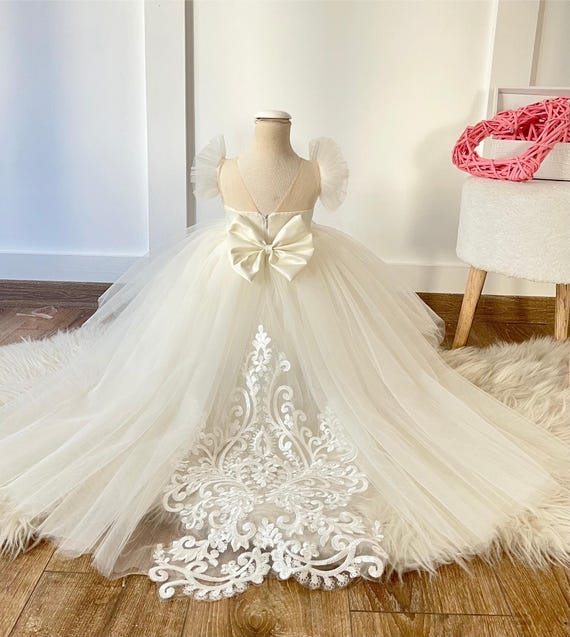 juniors ivory lace dress Spaghetti Ivory Lace Tulle Flower Girl Dresses, Popular Junior Bridesmaid Dresses, FG049