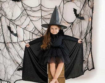 Toddler Halloween Witch Costume Set with Tutu and cape, spooky cosplay kids