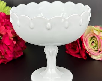 Vintage Indiana Glass Milk Glass Teardrop Pedestal Compote Bowl