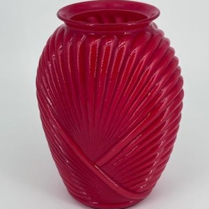 Vintage 1980s Red Ceramic Vase with Textured Leaf Design – Bold Retro Decor