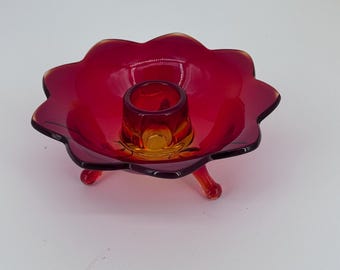 Fenton 848 Ruby Red Lotus Candleholder / Incense Burner – Vintage 1932-1936