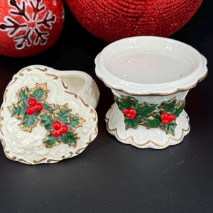 Vintage Handcrafted Ceramic Pillar Candle & Trinket Dish Set
