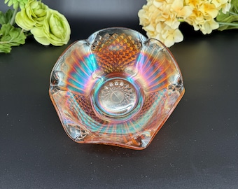 Stunning Vintage 1960s Imperial Carnival Glass Candy Dish - Iridescent Marigold Decorative Collectible Bowl - Art Glass