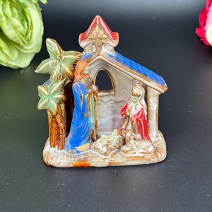Vintage Handcrafted Small Pottery Nativity Scene Figurine – Rustic Christmas Decor