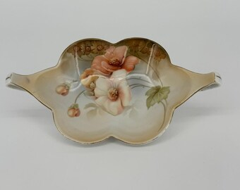 RS Germany Porcelain Relish Dish, Orange Tulips, Pierced Handles