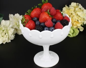 Vintage Indiana Glass Milk Glass Teardrop Pedestal Compote Bowl