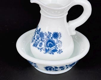 Avon Delft Blue Pitcher and Bowl Set - Vintage 1970s