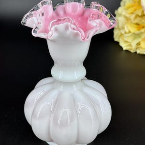 Fenton Peach Crest Milk Glass Melon Vase – Ruffled Silver Crest Rim