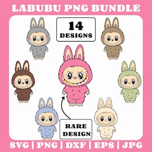 Labubu Designs PNG SVG Bundle | Mug, T-shirt Design EPS | Instant download Cute Stickers |  Digital Clipart | Secret Rare Labubu Design