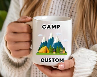 Personalized Camping Mug: Custom Couple Mountain Design, Enamel Style