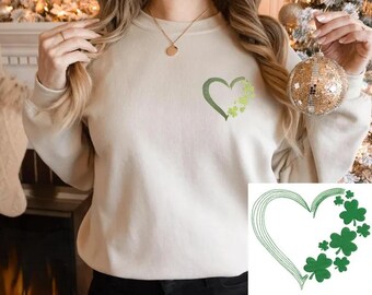 Embroidered St Patricks Day Sweatshirt: Clover Heart Hoodie