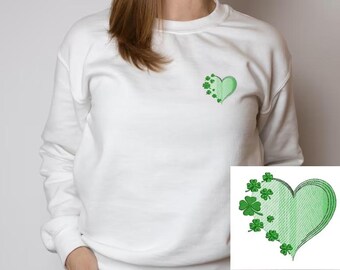 St Patricks Day Embroidered Heart Shamrock Sweatshirt