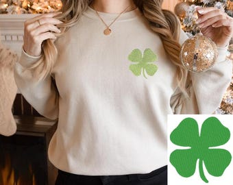 Embroidered Four Leaf Clover St Patricks Day Sweatshirt