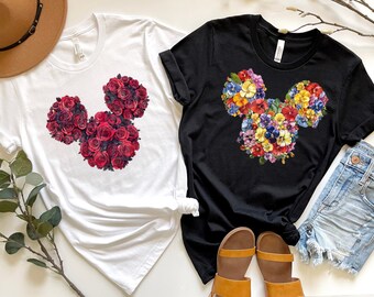 Disney Floral Mickey Head Shirt, Family Disneyland Tee