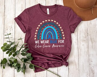 Colon Cancer Awareness Shirt: Rainbow Blue Ribbon Tee
