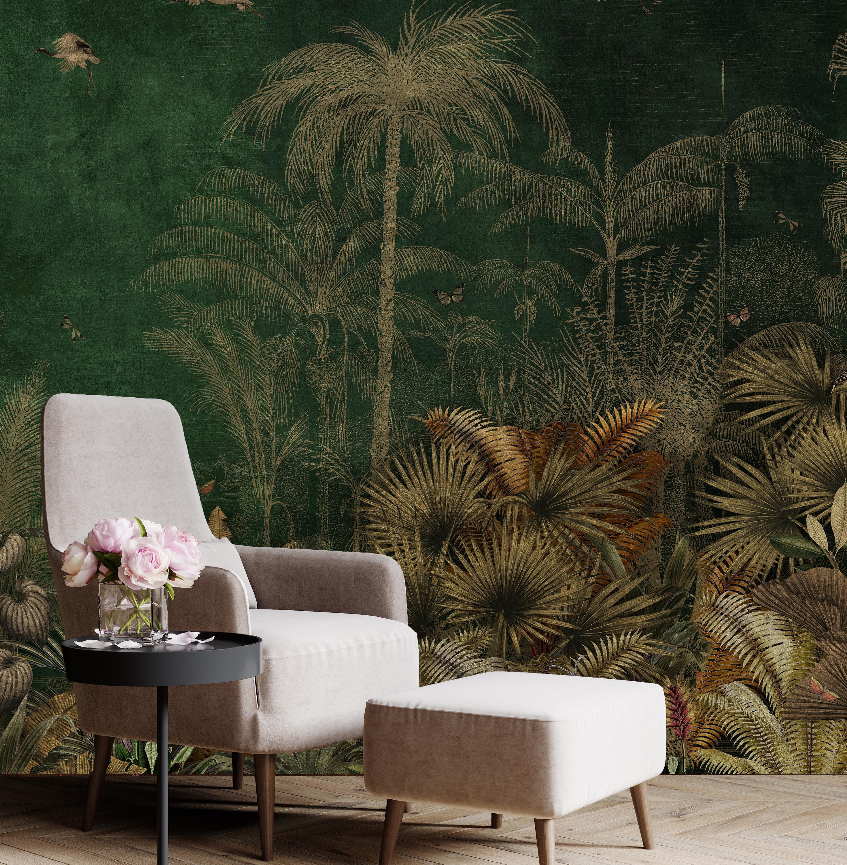 Dark Green Tropical Wallpaper, Tropical Palm Leaf Wallpaper ...
