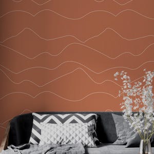 Carta da parati color mousse moka, carta da parati a righe bianche, carta da parati a righe boho, carta da parati boho, murale in vinile rimovibile staccabile