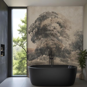Handpainted Landscape Wallpaper, Removable Peel Stick Vinyl Mural