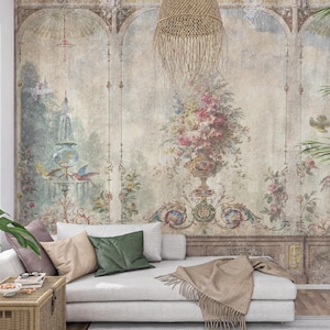 Victorian Art Nouveau Wallpaper: Flower Vase Mural, Peel & Stick Vinyl