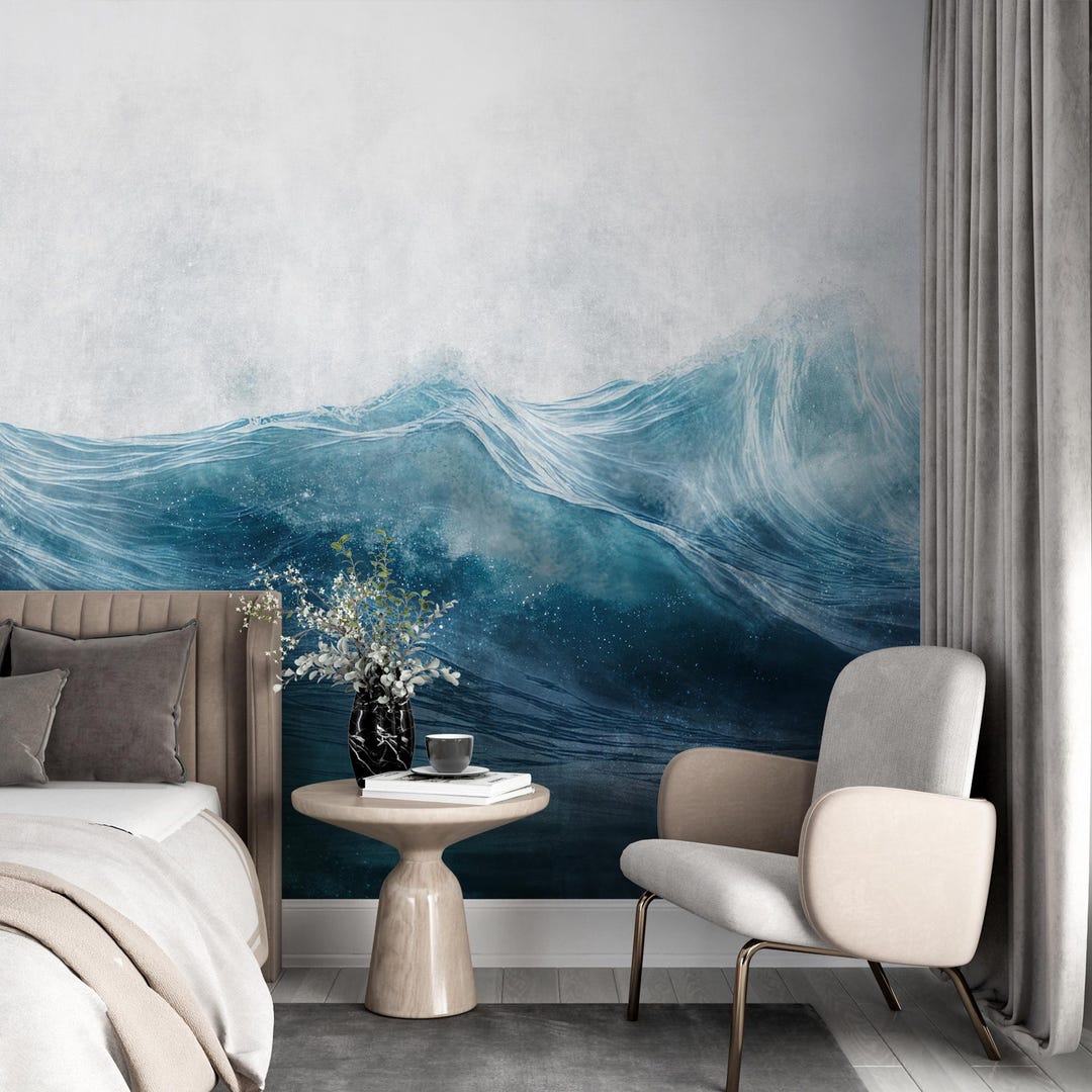 Blue Wave Ocean Wallpaper: Seascape Peel and Stick Vinyl Mural - Etsy