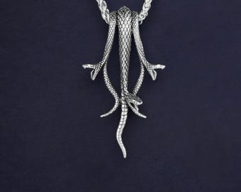 Medusa Serpent Pendant Necklace, Gothic Multi-Strand Chain, Handmade
