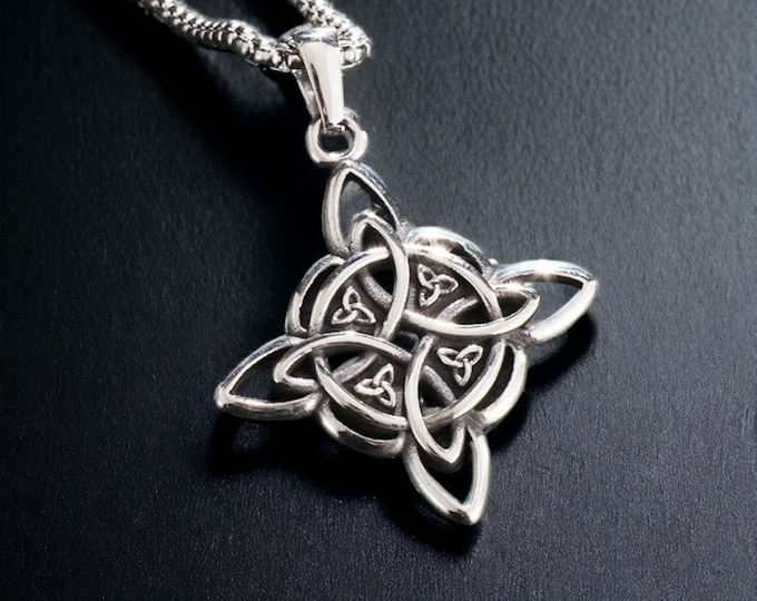 Witches Knot Necklace: Stainless Steel Celtic Wiccan Protection Charm