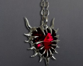 Gothic Spiked Heart Necklace: Dark Punk Barbed Wire Pendant