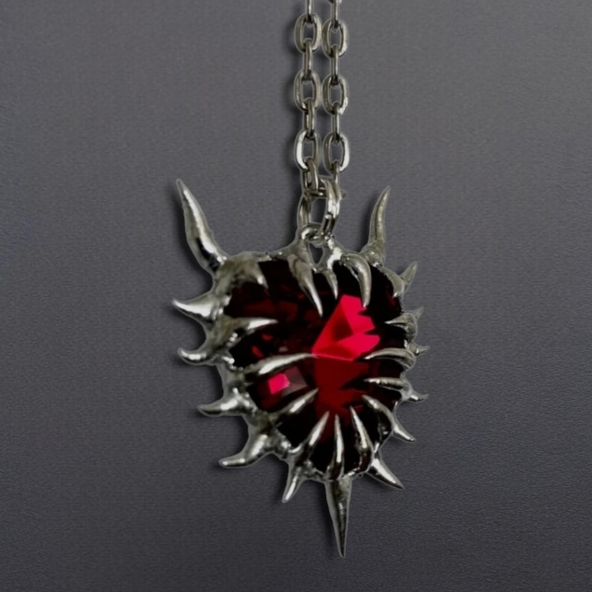 Gothic Spiked Heart Necklace – Barbed Wire Heart Pendant