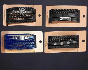 Stars Leather Bracelet Set, Gothic Emo Style