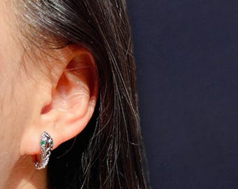 Boucles d'oreilles serpent Ouroboros • Créoles serpent en laiton doré ou argenté