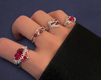 Red Gem Gothic Ring: Chunky Y2K Punk Streetwear Jewelry