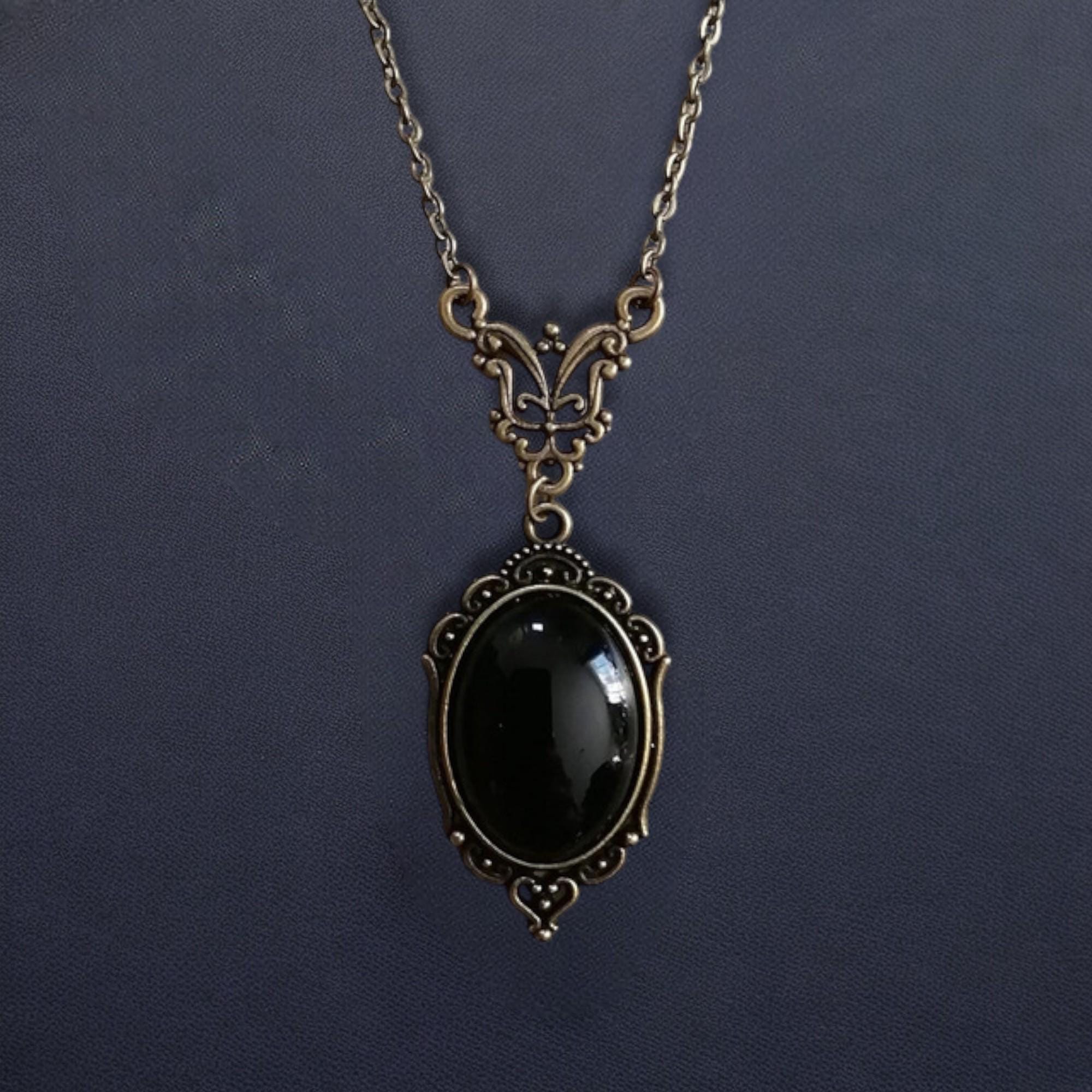 Victorian Gothic Black Cameo Necklace | Elegant Gothic Cabochon Pendant | Classic Gothic Necklace | Dark Victorian Jewelry for Women