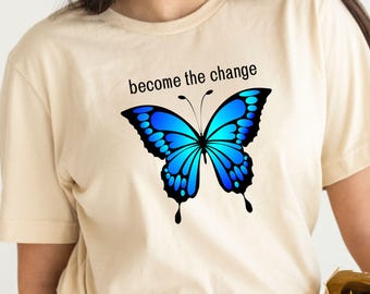 T-shirt bleu à motif papillon : t-shirt inspiré de l'amour de soi