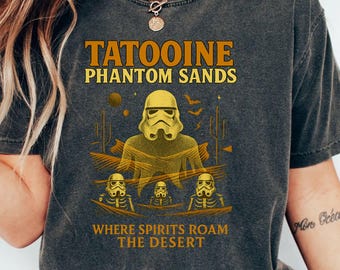 T-shirt Phantom Sands Tatooine : t-shirt fantôme effrayant Stormtrooper, chemise rétro Halloween désert graphique