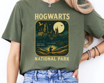 T-shirt graphique du parc national de Poudlard - T-shirt unisexe affiche de voyage rétro