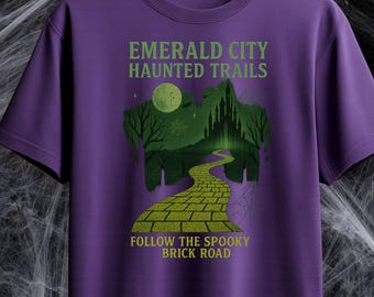 T-shirt d'Halloween Le Magicien d'Oz : sentiers hantés de la ville d'Émeraude, chemise de sorcière rétro