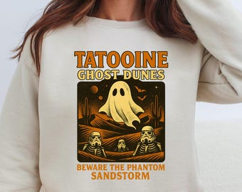 T-shirt Tatooine Ghost Dunes : t-shirt d'Halloween tempête de sable fantôme, chemise du désert squelette effrayant Stormtrooper