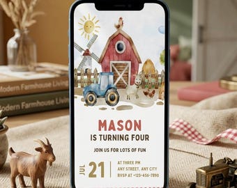 Farm Birthday Video Invitation, Rustic Farm Party Invite, Barn Birthday Invitation, Canva Video Template, Mobile Invite