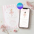 Ballet Birthday Invitation Template, Pink Gold Ballerina Invite, 5x7 A6 Mobile Editable, Digital Ballet Party Invitation for Kids, Canva product logo