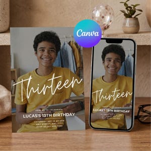 Teen Birthday Invitation, Photo Invitation, Boy Birthday Invite, 13th Birthday Invitation, Editable Birthday Template, Digital Download