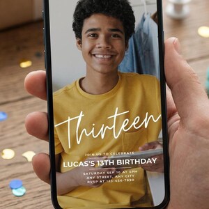 Teen Birthday Invitation, Photo Invitation, Boy Birthday Invite, 13th Birthday Invitation, Editable Birthday Template, Digital Download