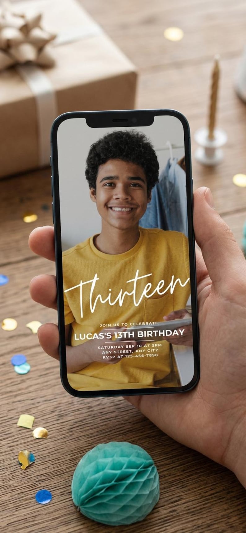 Teen Birthday Invitation, Photo Invitation, Boy Birthday Invite, 13th Birthday Invitation, Editable Birthday Template, Digital Download