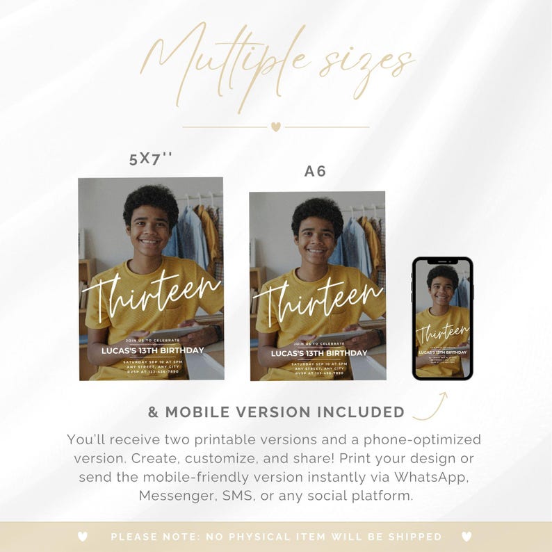 Teen Birthday Invitation, Photo Invitation, Boy Birthday Invite, 13th Birthday Invitation, Editable Birthday Template, Digital Download