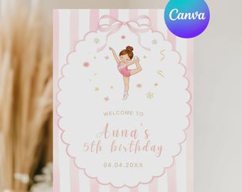 Gymnastics Welcome Sign Template, Pink Gymnast Welcome Sign, Gymnastics Birthday Welcome Board, Editable Canva Template, Digital Download