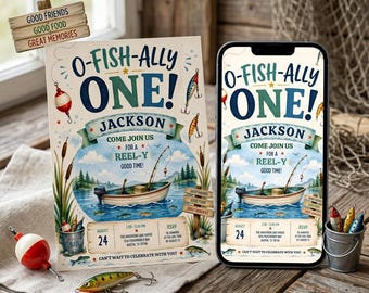 Fishing Birthday Invitation Template, Fishing Invite, Fish Birthday Invitation, Reel in the Fun, Boy Birthday, Digital