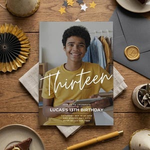 Teen Birthday Invitation, Photo Invitation, Boy Birthday Invite, 13th Birthday Invitation, Editable Birthday Template, Digital Download