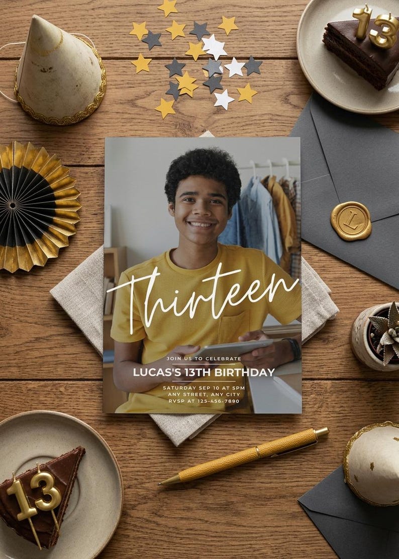 Teen Birthday Invitation, Photo Invitation, Boy Birthday Invite, 13th Birthday Invitation, Editable Birthday Template, Digital Download