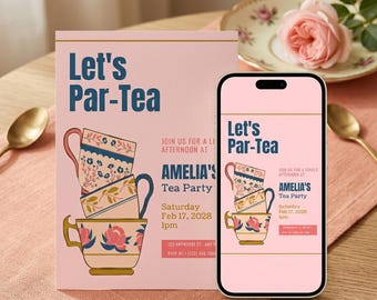 Tea Party Invitation, Tea Brunch Party Invite, Tea Party Invite, Editable Digital Canva Template