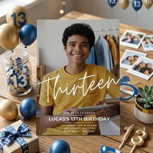 Teen Birthday Invitation, Photo Invitation, Boy Birthday Invite, 13th Birthday Invitation, Editable Birthday Template, Digital Download